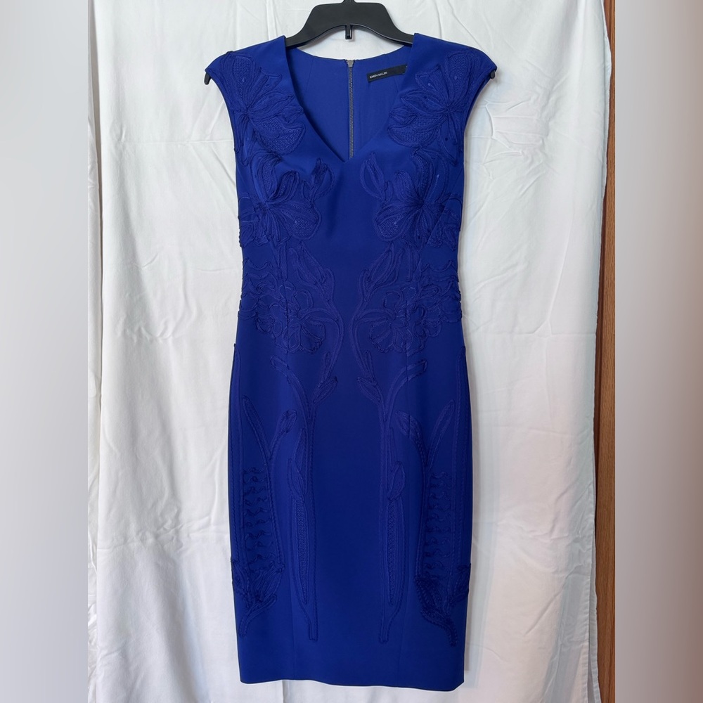 Karen Millen, size 4, embroidered V-neck bodycon dress.